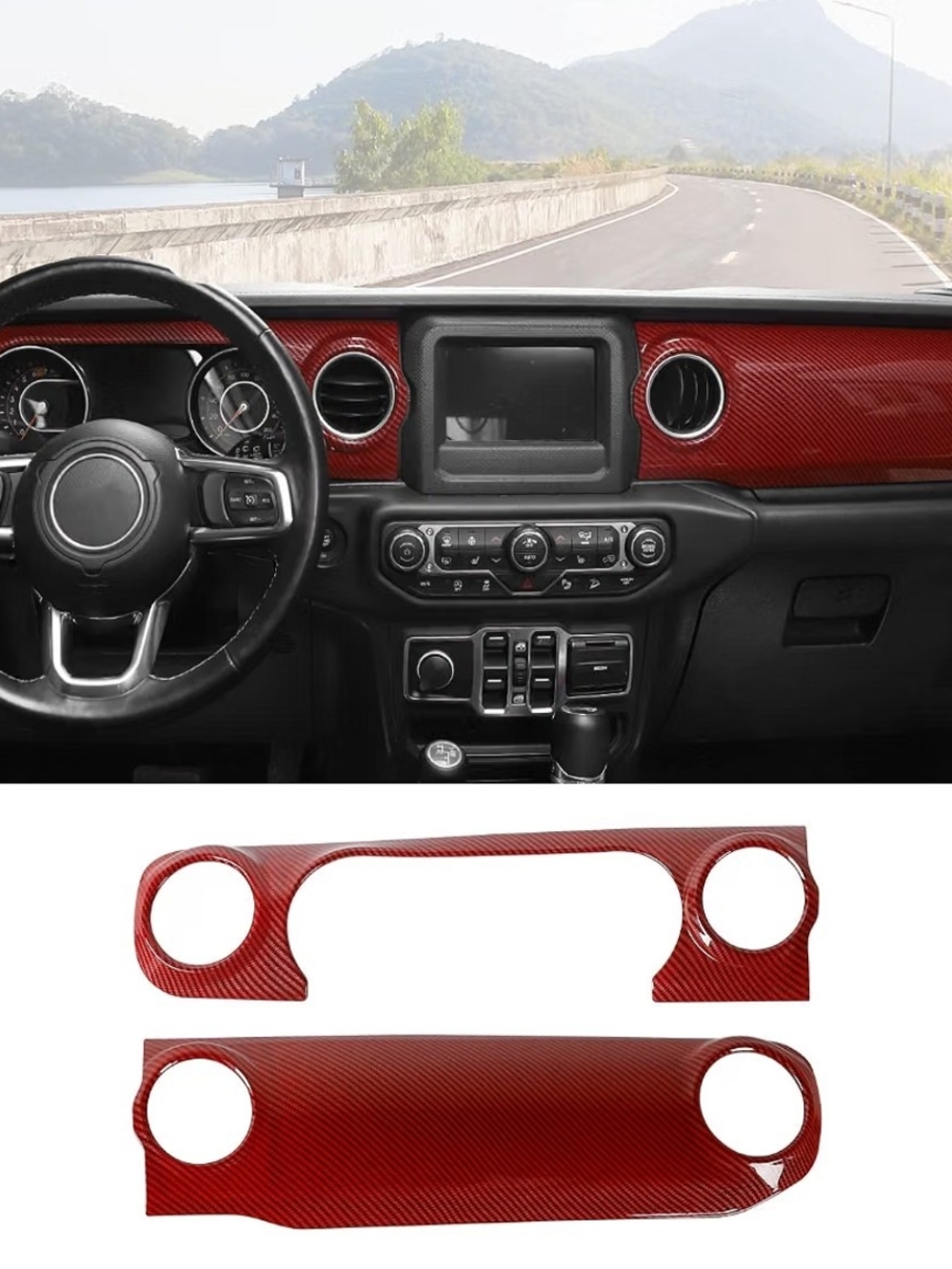 Red Carbon Fiber Dashboard Trim Kit for Car Audio